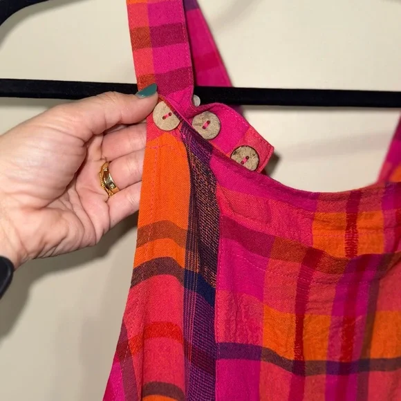 BiBi Vibrant Pink and Orange Plaid Jumpsuit - Picture 3 of 6